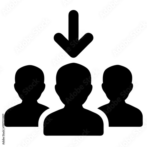 Three people are shown in a line, with the bottom person being the tallest. The top person is looking down, and the bottom person is looking up