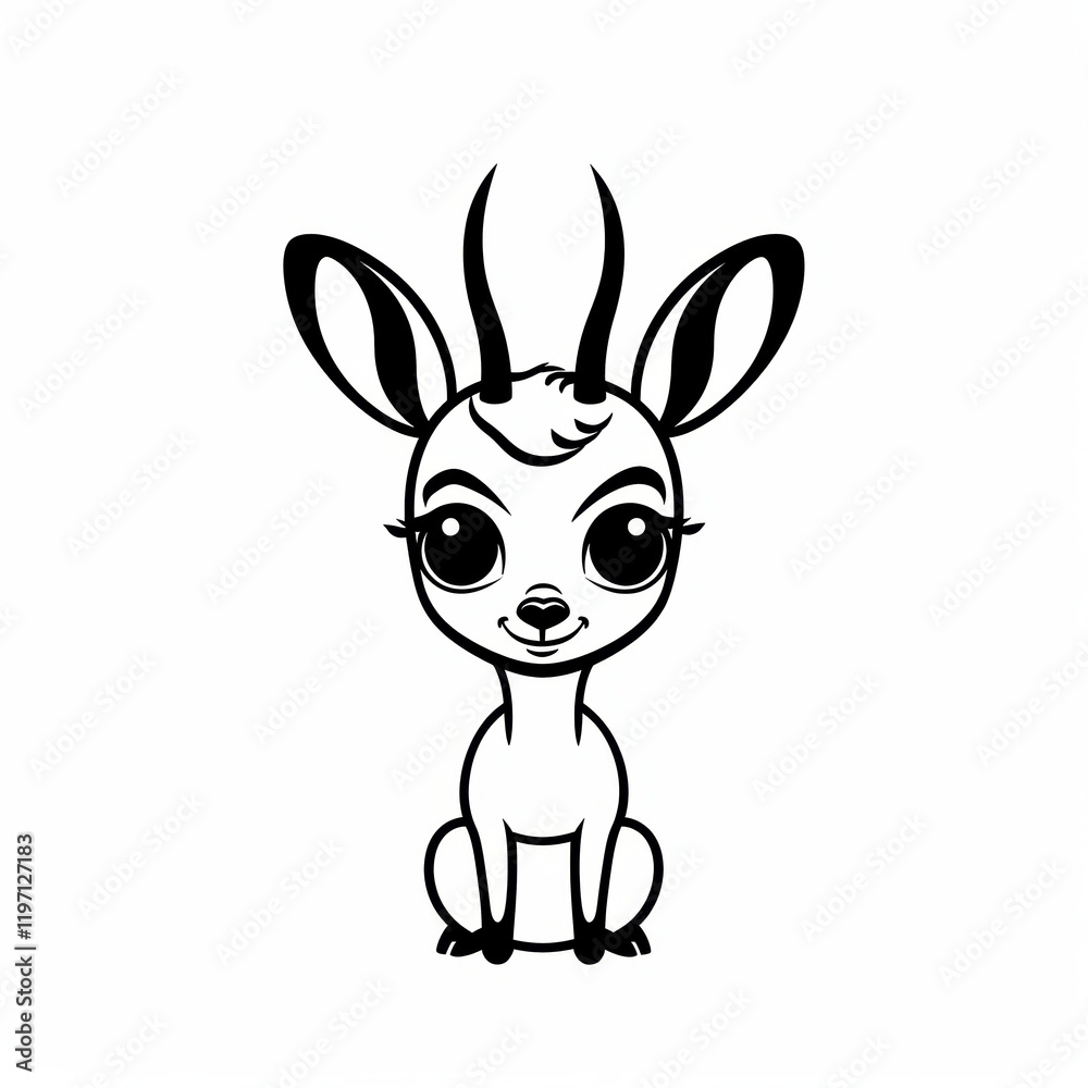 Cute Vector Logo of an Adorable Antelope in Black and White Outline Cute Vector Logo of an Adorable Antelope in Black and White Outline