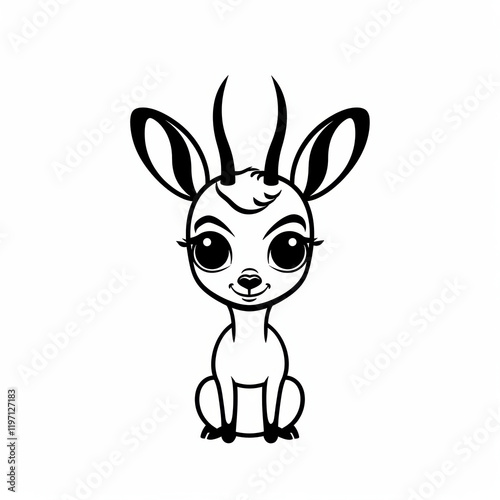 Cute Vector Logo of an Adorable Antelope in Black and White Outline