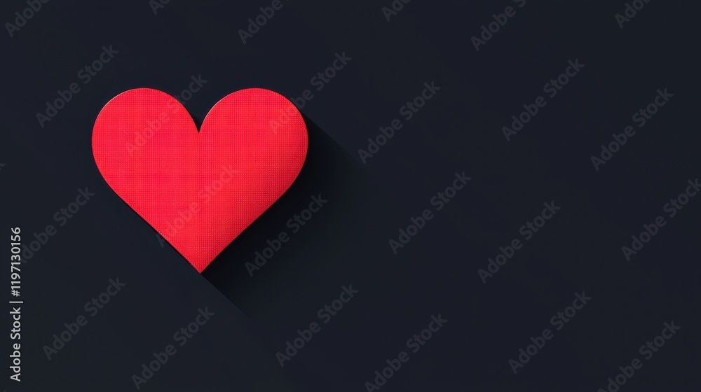 Bright Red Heart Icon with Subtle Shadow Effect on a Dark Background for Creative Projects