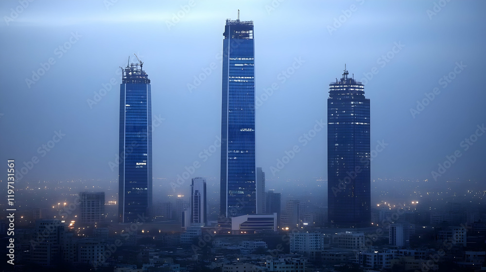 Fototapeta premium Cityscape Twilight Skyscrapers Illustration