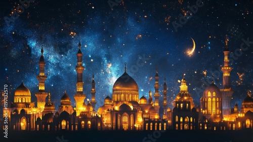 Wallpaper Mural Illuminated Mosques Under a Starry Night Sky Torontodigital.ca