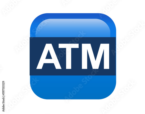 Gradient blue ATM button square icon, represent Automated Teller Machine photo