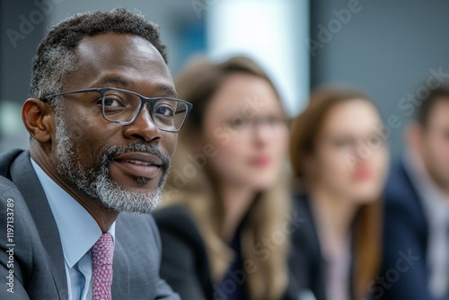 Multiracial group of business people having meeting in office. Generative AI