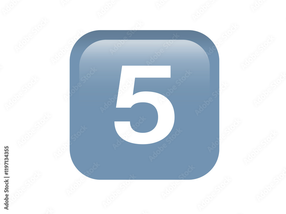 Shinny gradient blue keycap white digit five icon button Shinny gradient blue keycap white digit five icon button