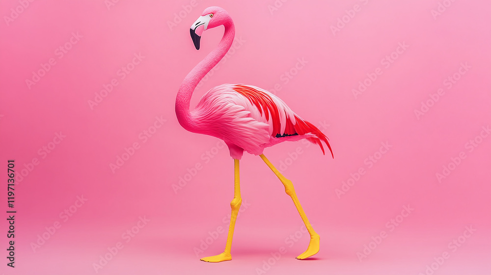 Fototapeta premium Graceful pink flamingo on a vibrant pink background