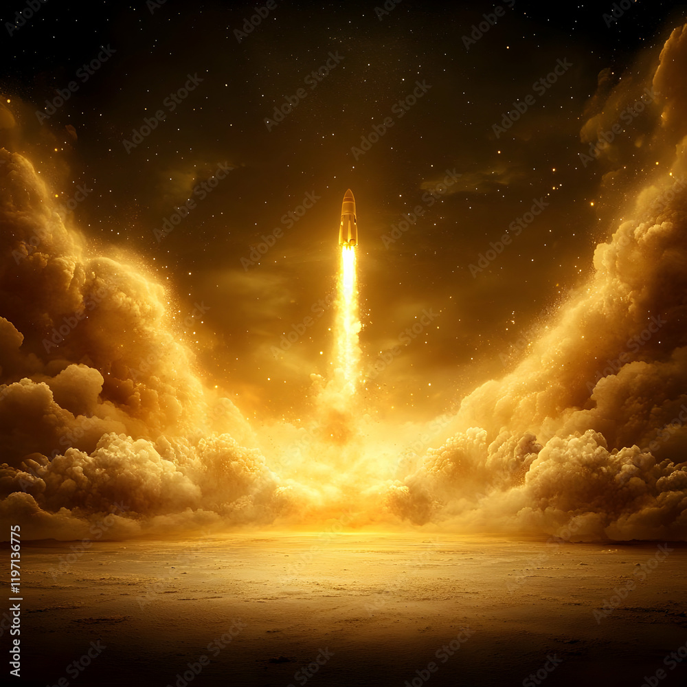 Obraz premium Golden Rocket Launch Illustration
