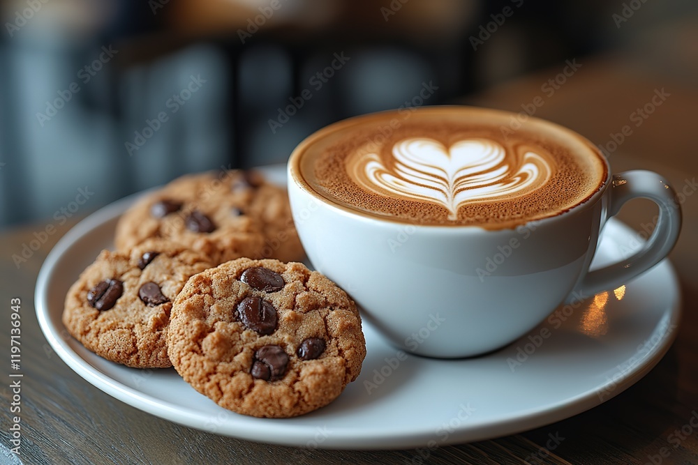 Latte art and chocolate chip cookies: the perfect afternoon treat. Latte art and chocolate chip cookies: the perfect afternoon treat.