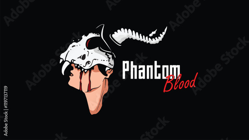 Bold skull logo with phantom-inspired design, featuring red accents and dark aesthetics. Perfect for gaming, horror, or fantasy themes, offering a striking and edgy visual identity for creative brand