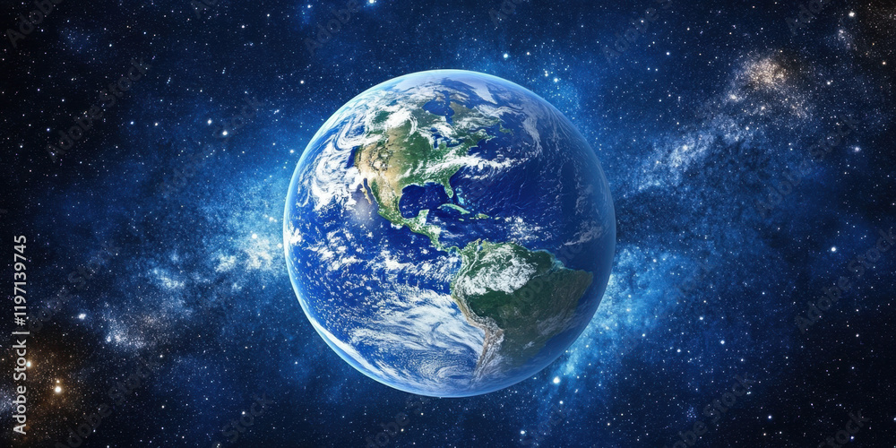 Obraz premium Earth View from Space with Blue Tint and Cinematic Effect