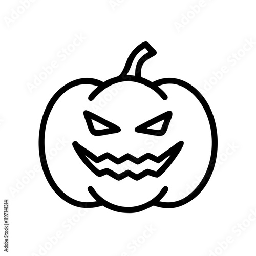 Pumpkin carving scary face black outlines vector illustration