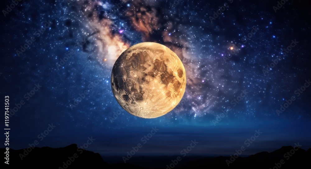 Fototapeta premium Cosmic Majesty: The Moon Amidst Galactic Splendor.