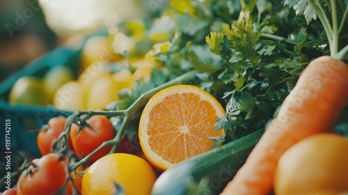 close-up of a healthy fresh organic fruits and vegetables