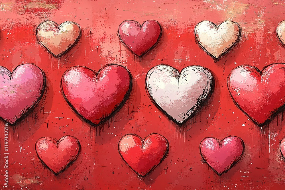 Fototapeta premium A collection of hearts on a textured red background. Perfect for Valentine's Day or love-themed designs.