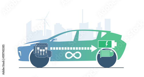 Concept illustration of a hybrid car. Vector illustration.