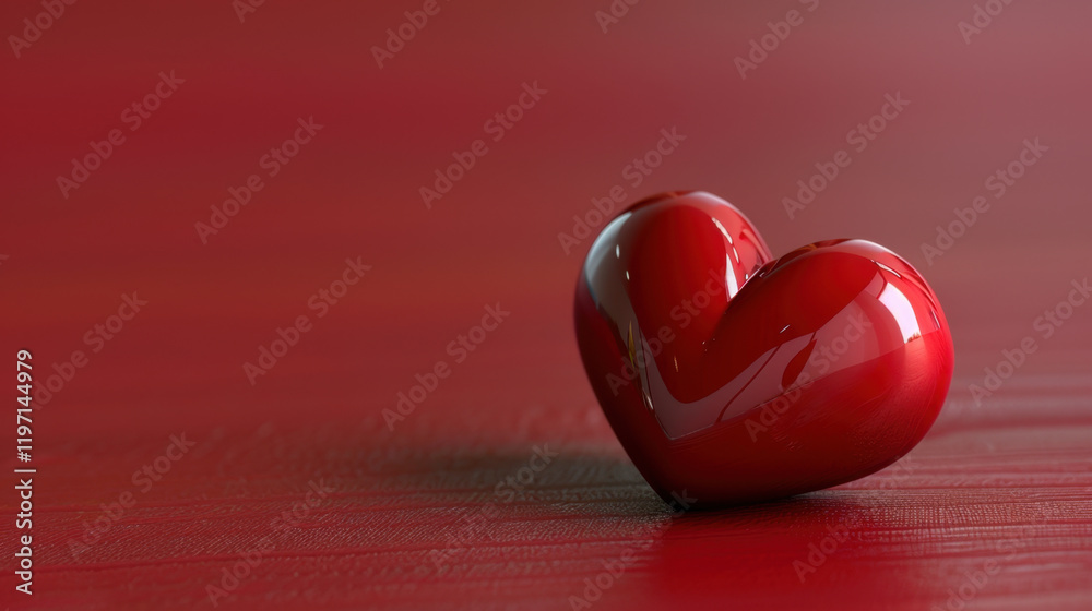 shiny red heart symbolizes love and affection, set against vibrant red background. This evokes feelings of warmth and passion, perfect for romantic themes