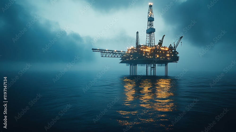 An offshore oil platform drilling in deep water for energy production. An offshore oil platform drilling in deep water for energy production.