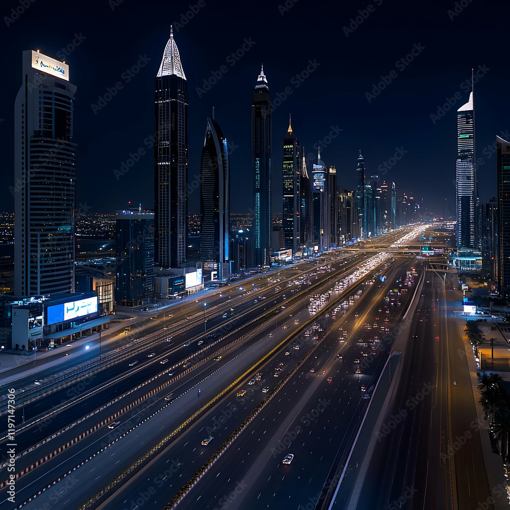 Fototapeta premium Night Cityscape Highway Illustration