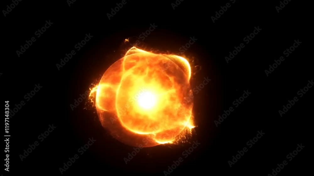Flaming fireball with explosive intensity in dark space