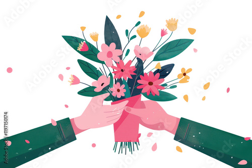 PNG Hands offering vibrant flower bouquet