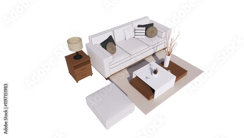 Living room interior illustration with white background