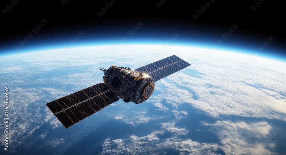 Fototapeta premium Satellite at Work Orbiting Earth.