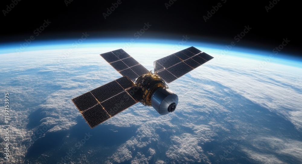 Fototapeta premium Satellite at Work Orbiting Earth.