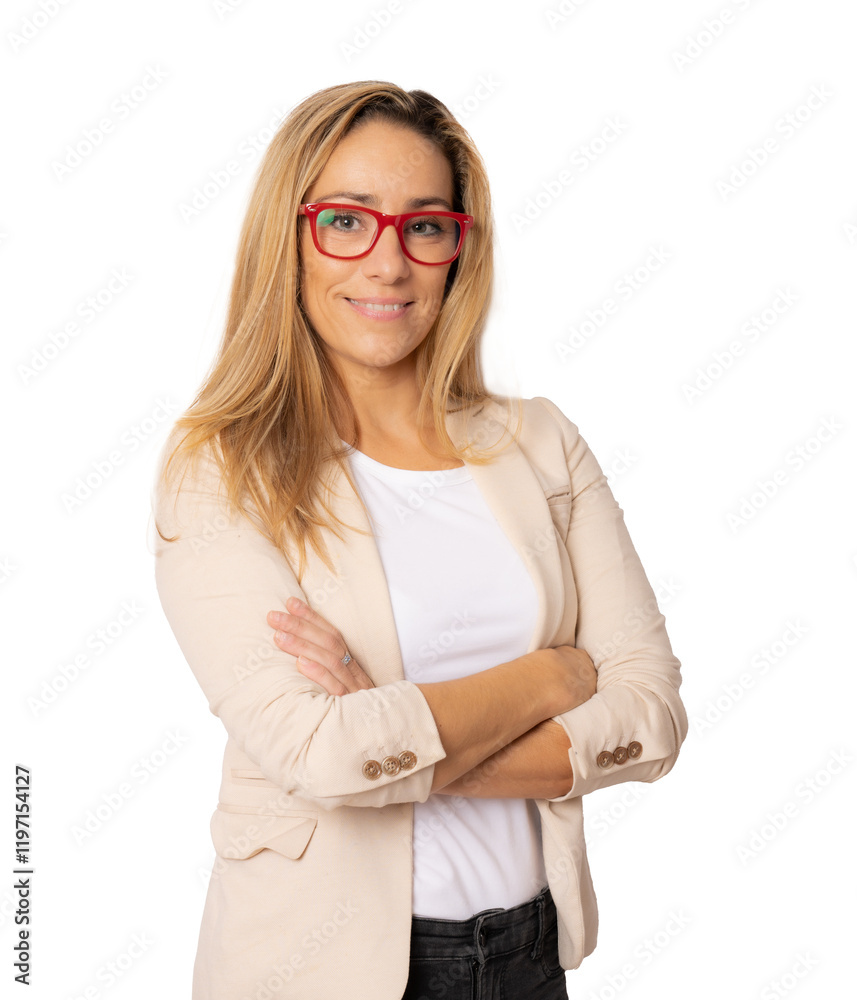 Smiling business woman with folded hands against transparent background. PNG transparent Smiling business woman with folded hands against transparent background. PNG transparent