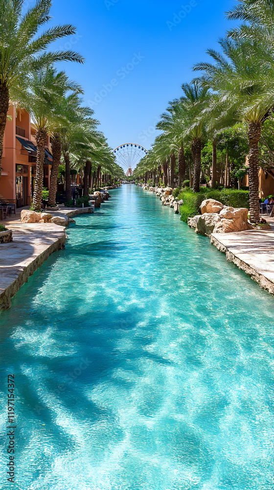 Fototapeta premium Vibrant Canal with Palm Trees