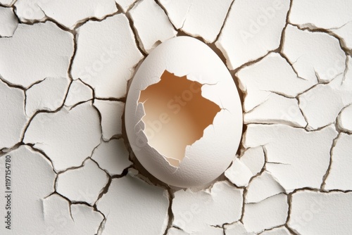 A clean and simple depiction of a cracked eggshell, symbolizing fragility and vulnerability, drawn on a white canvas