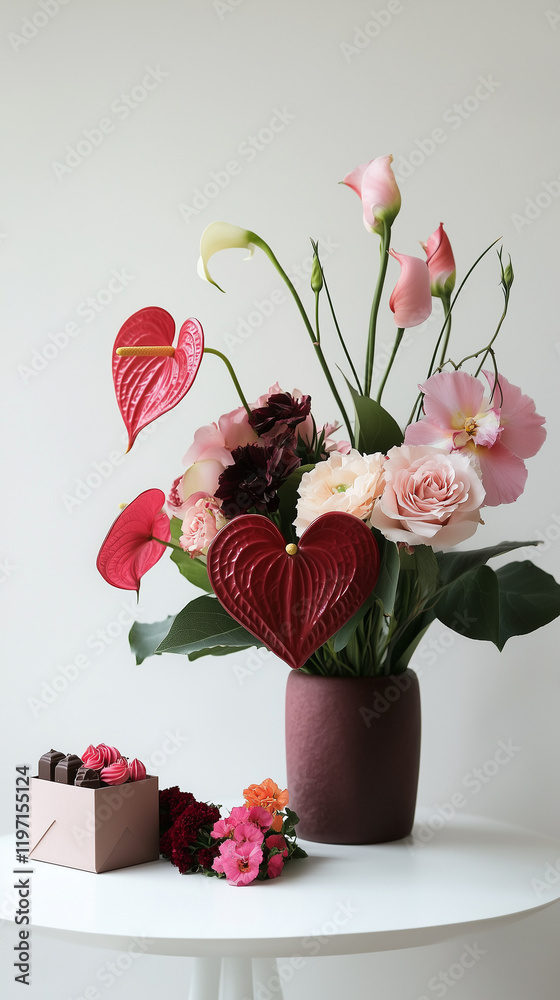 custom made wallpaper toronto digitalElegant floral arrangement with pink and red flowers and a chocolate gift box