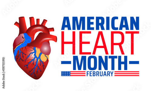 American Heart Month background banner or poster design template. observed every year in February. Holiday concept. Use to any Template, card, poster, placard, template.