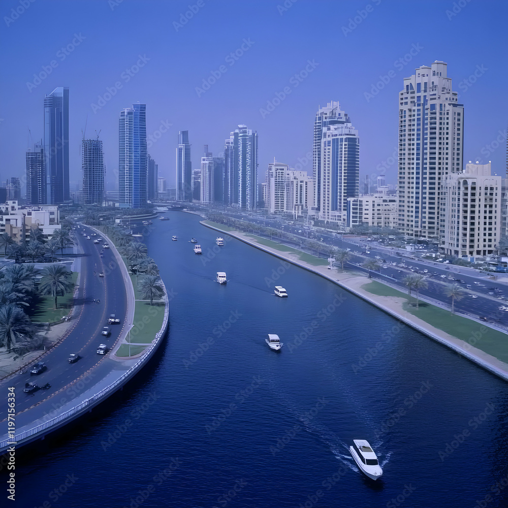 Obraz premium City Canal Aerial View Illustration