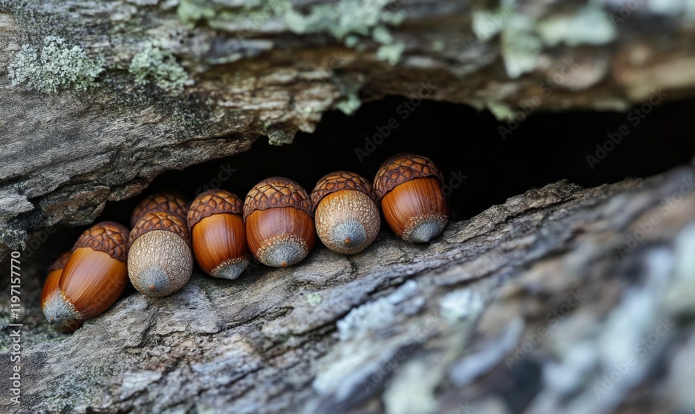Fototapeta premium Tree seeds nestled in a decaying log.