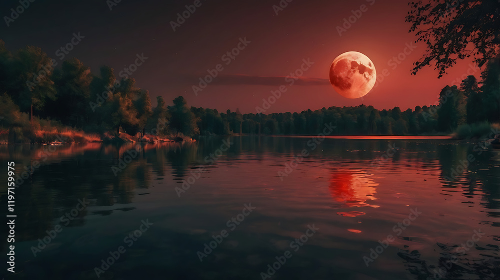Lake landscape with a red moon, 4k wallpaper
Lake landscape with a red moon, 4k wallpaper
