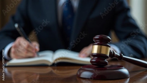 The judge's gavel is on the judge's desk. The hammer of justice.
