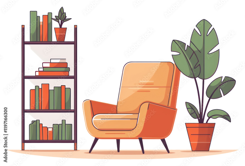 Fototapeta premium PNG Bookshelf chair furniture armchair.