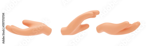 Giving or taking movement, isolated realistic 3d hand gesture. Vector gesturing and non verbal communication. Offering or asking, human arm with fingers and palm. Reaching or touching symbol