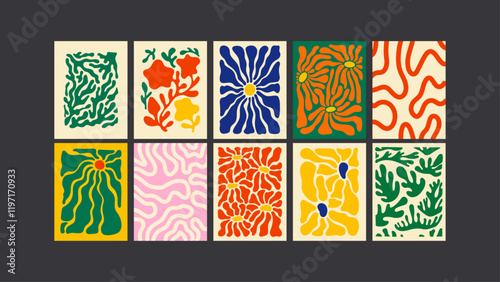 Retro psychedelic posters- Cartoon 90s groove. Funky trippy doodles, abstract waves, vibrant floral joy