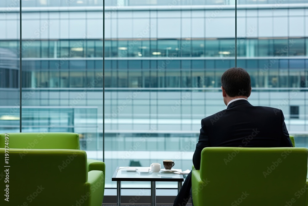 Mature businessman relaxing with a coffee in a modern lounge area