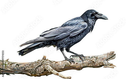 Playful Crow in Tree on transparent background PNG. photo