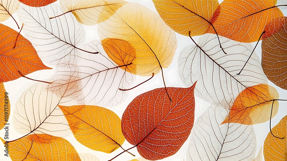 Fototapeta premium Translucent Autumn Leaves: A Delicate, Warm Impression
