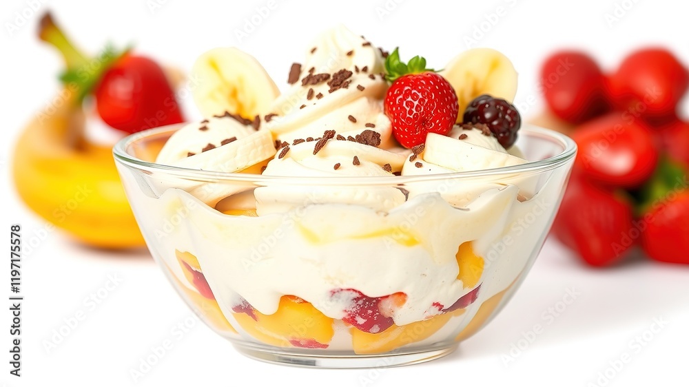 Delicious Banana Split Sundae in Glass Bowl - AI Photo Delicious Banana Split Sundae in Glass Bowl - AI Photo