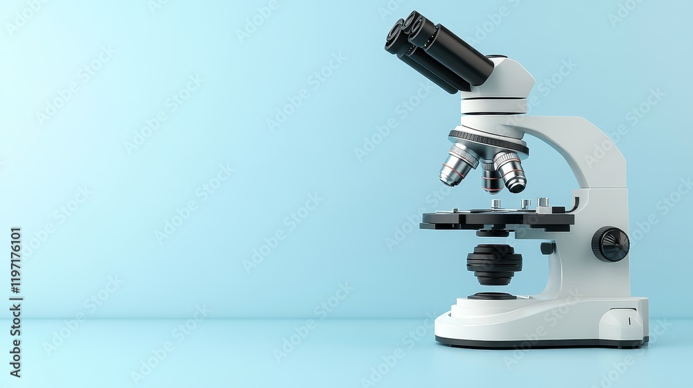 Laboratory Microscope on Blue Background, Scientific Instrument for Microbiological Analysis Laboratory Microscope on Blue Background, Scientific Instrument for Microbiological Analysis