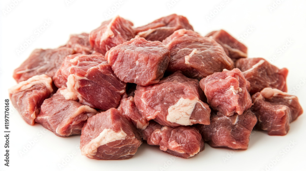 Fresh Raw Beef Cubes - Close Up Studio Shot Fresh Raw Beef Cubes - Close Up Studio Shot
