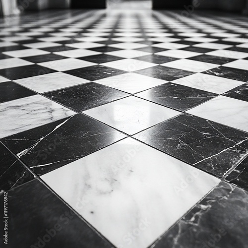 Black and white marble checkerboard floor