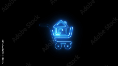 A neon glowing sleek shopping cart icon perfect for e-commerce platforms, online stores, and retail applications.