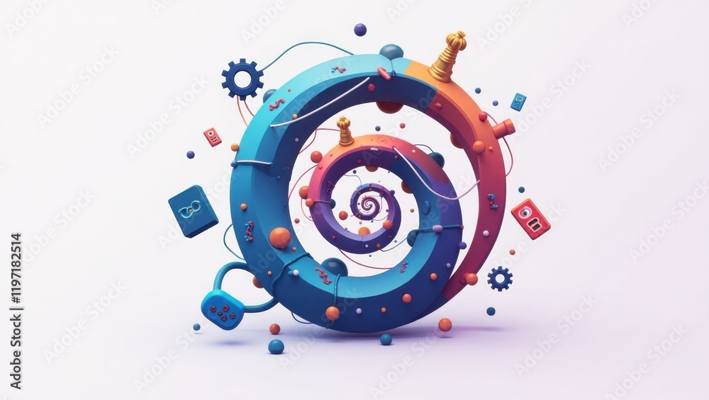 spiral with gaming icons 2d flat icons illustration spiral with gaming icons 2d flat icons illustration