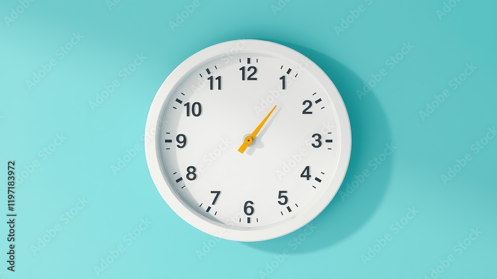 Minimalist White Clock on Turquoise Wall - Flat Lay Minimalist White Clock on Turquoise Wall - Flat Lay