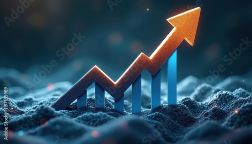 Growth arrow up and progress success business skill increase improvement graph on market profit stock background with goal of achievement futuristic finance econom photo